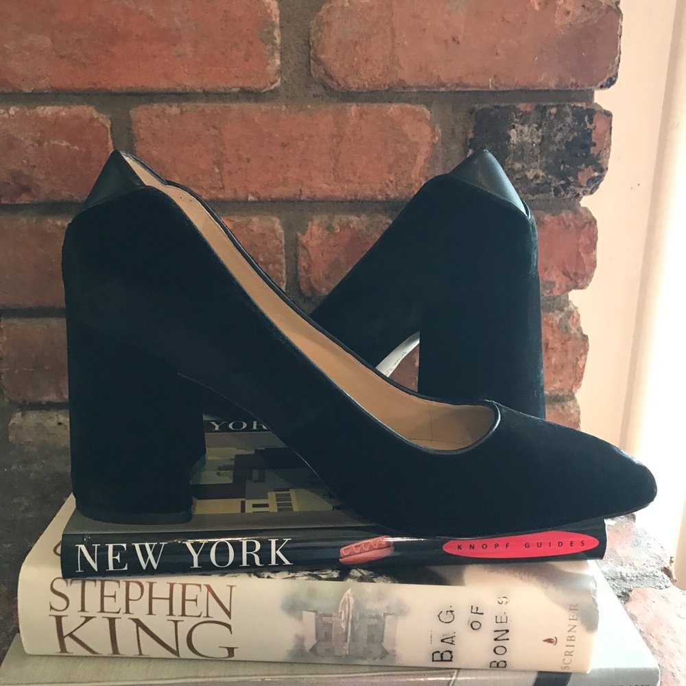 SAM EDELMAN Kassidy Leather & Velvet Block Heels 8